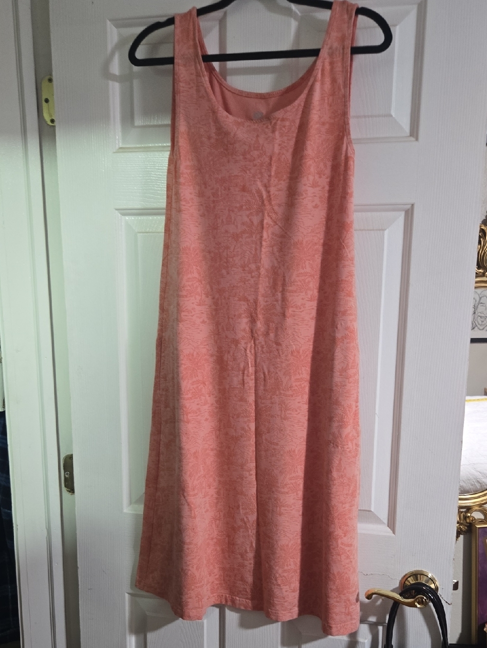 Sleeveless Coral Midi Dress with Subtle Pattern